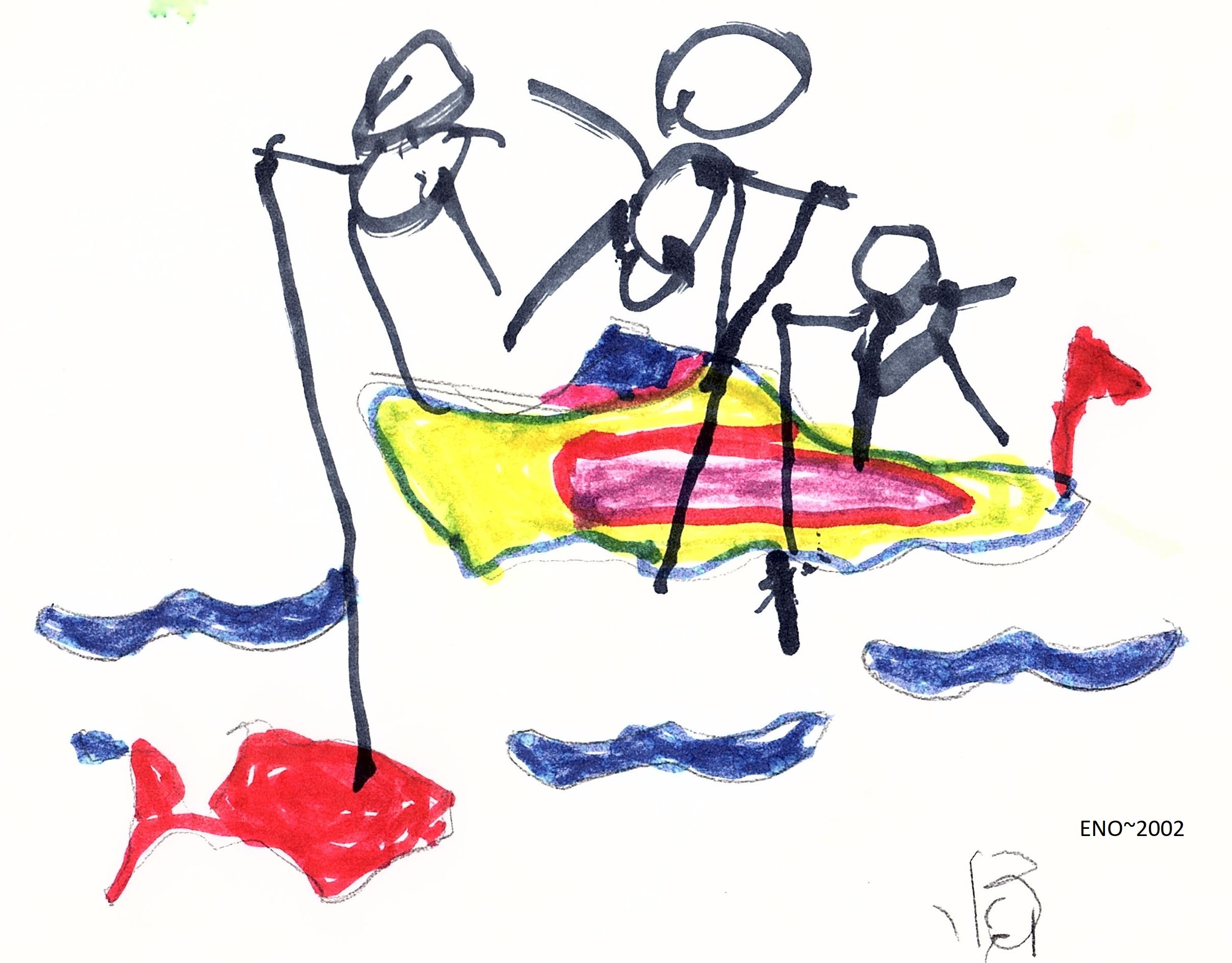 Child's drawing of fishermen in a boat